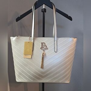 Bragio Italy Silver Embossed Tote Bag NWT